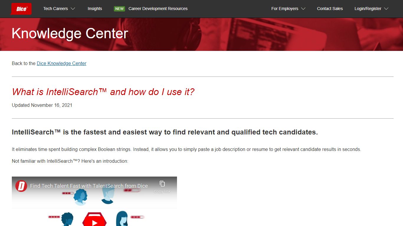 Dice Knowledge Center | What is IntelliSearch™ and how do I use it?